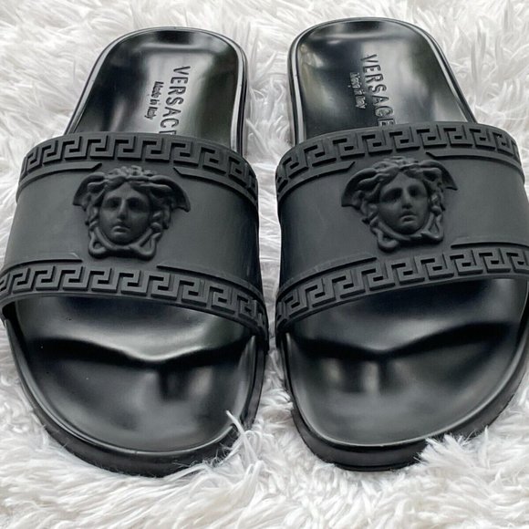 Authentic Versace Men Sandal MEDUSA Black Slide Made in Italy Size 7.5 US main image 7